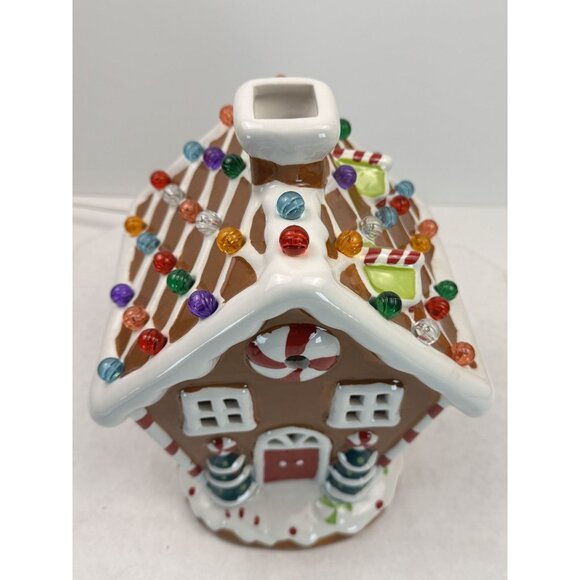 Ceramic Light-Up Gingerbread House 10" Gumdrop Roof Christmas Village with Cord - Picture 9 of 16